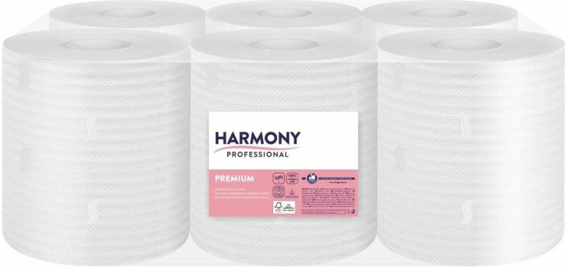 Harmony ručník v roli Professional 2-vrstvý 24cm/110m/ 6ks MAXI celulóza, s vytrhávací dutinkou