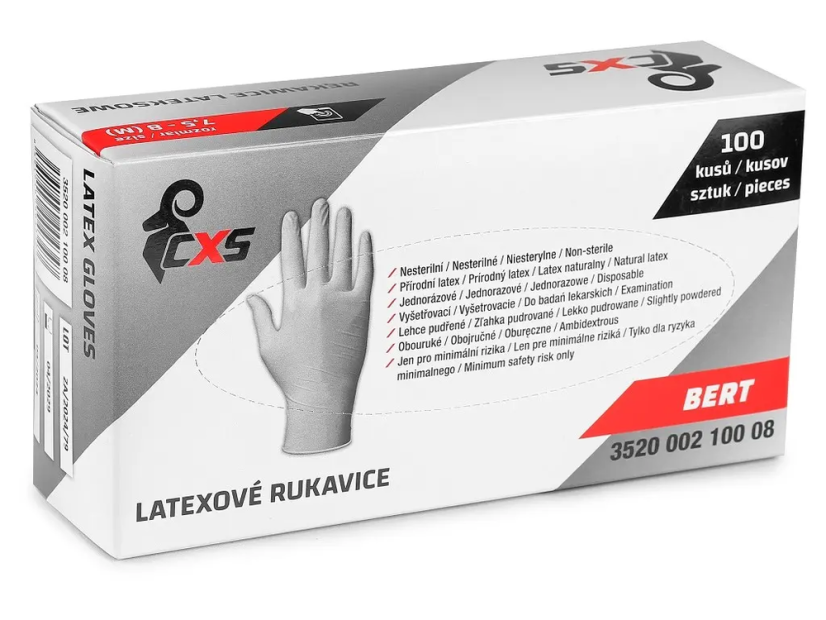 CXS rukavice BERT, jednorázové, latex, bílé, lehce pudřené/100 ks vel. M (8)
