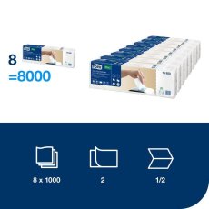 Tork utěrky papírové 2-vrstvé, 21,6 x 16,5,bílé do zásobníku N4 , 8 bal