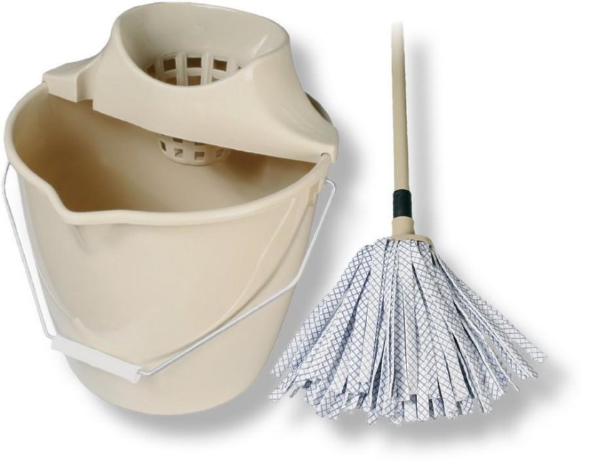 Souprava mop malé pásky + vědro béžové Souprava mop malé pásky + vědro béžové