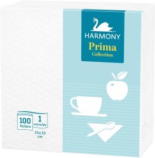Harmony ubrousky Prima 33 x 33 cm bílé, 1-vrstvé /100 ks