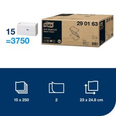 Tork ručník ZZ Singlefold, 2-vrstvý, 250 útržků / 15 ks bílý, celulóza+recykl, 24,8 x 23 cm