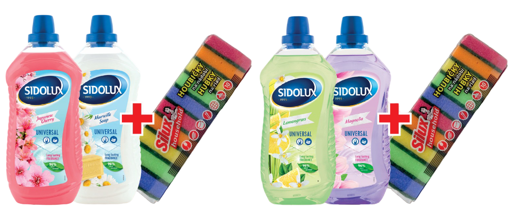 Při koupi 2 ks Sidolux Universal 1l obdržíte Silux Household houbičky na nádobí zdarma