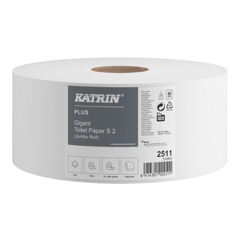 Katrin papír toaletní JUMBO Plus 180 mm, 2-vrstvý, bílý / 12 ks
