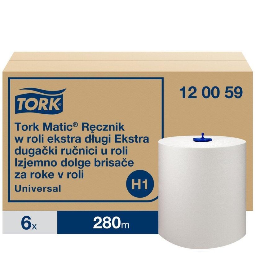 Tork ručník v roli , matic H1, 1-vrstvý, bílý 280m, 1120 útržků, 6 ks