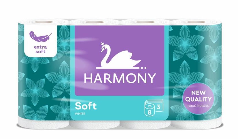 Harmony papír toaletní Soft 160 útržků 3-vrstvý recykl bílý / 8 ks Harmony papír toaletní Soft 160 útržků 3-vrstvý recykl bílý / 8 ks