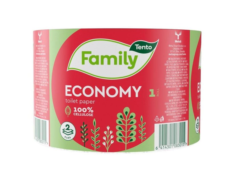 Papír toaletní Tento Economy 2-vrstvý 100% celulóza, návin 60 m Papír toaletní Tento Economy 2-vrstvý 100% celulóza, návin 60 m