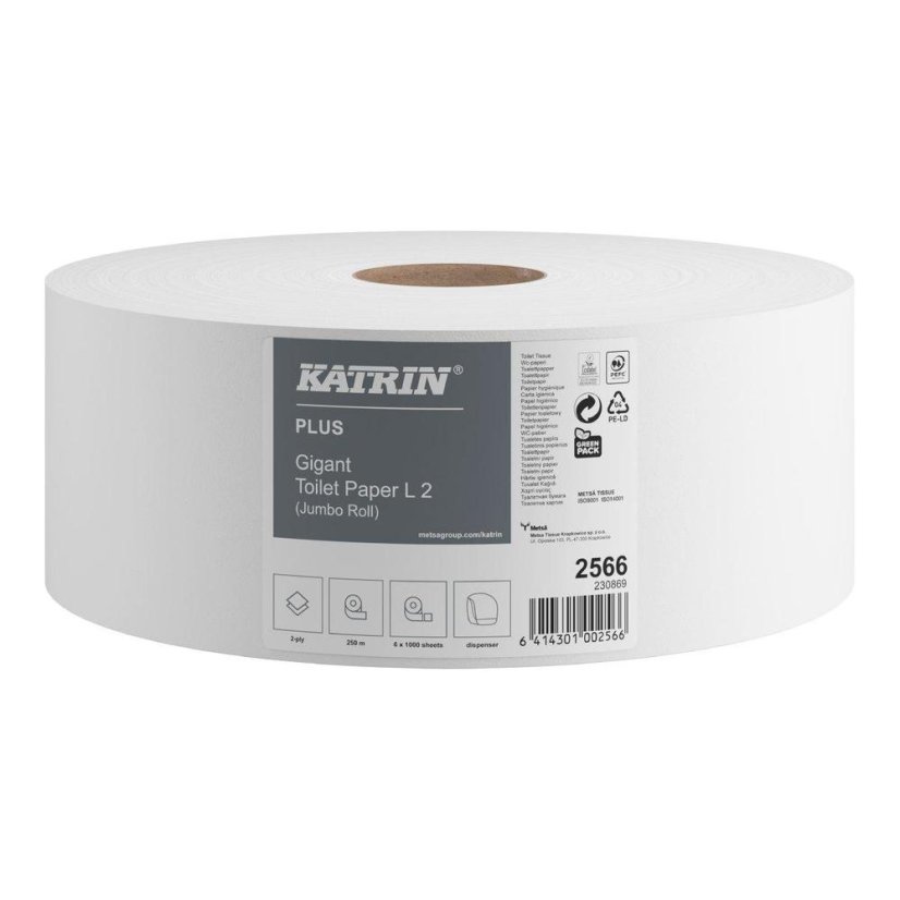 Katrin papír toaletní JUMBO Plus 280 mm, 2-vrstvý, bílý / 6ks